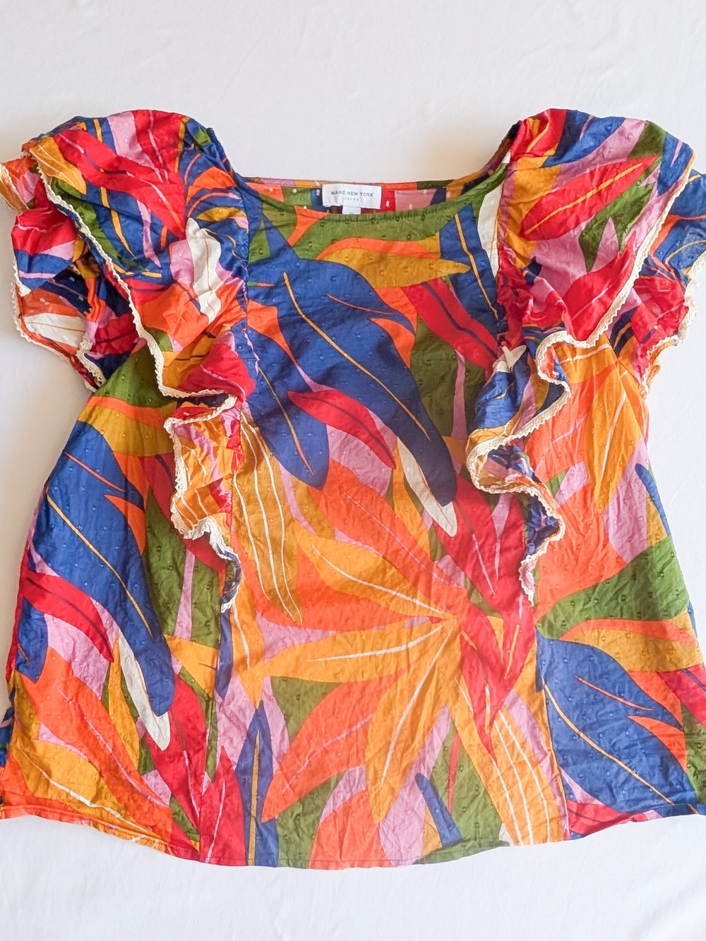 Marc New York Jeans Cotton Top Multicolor Boho Ruffle Sleeve Festival Blouse 1x